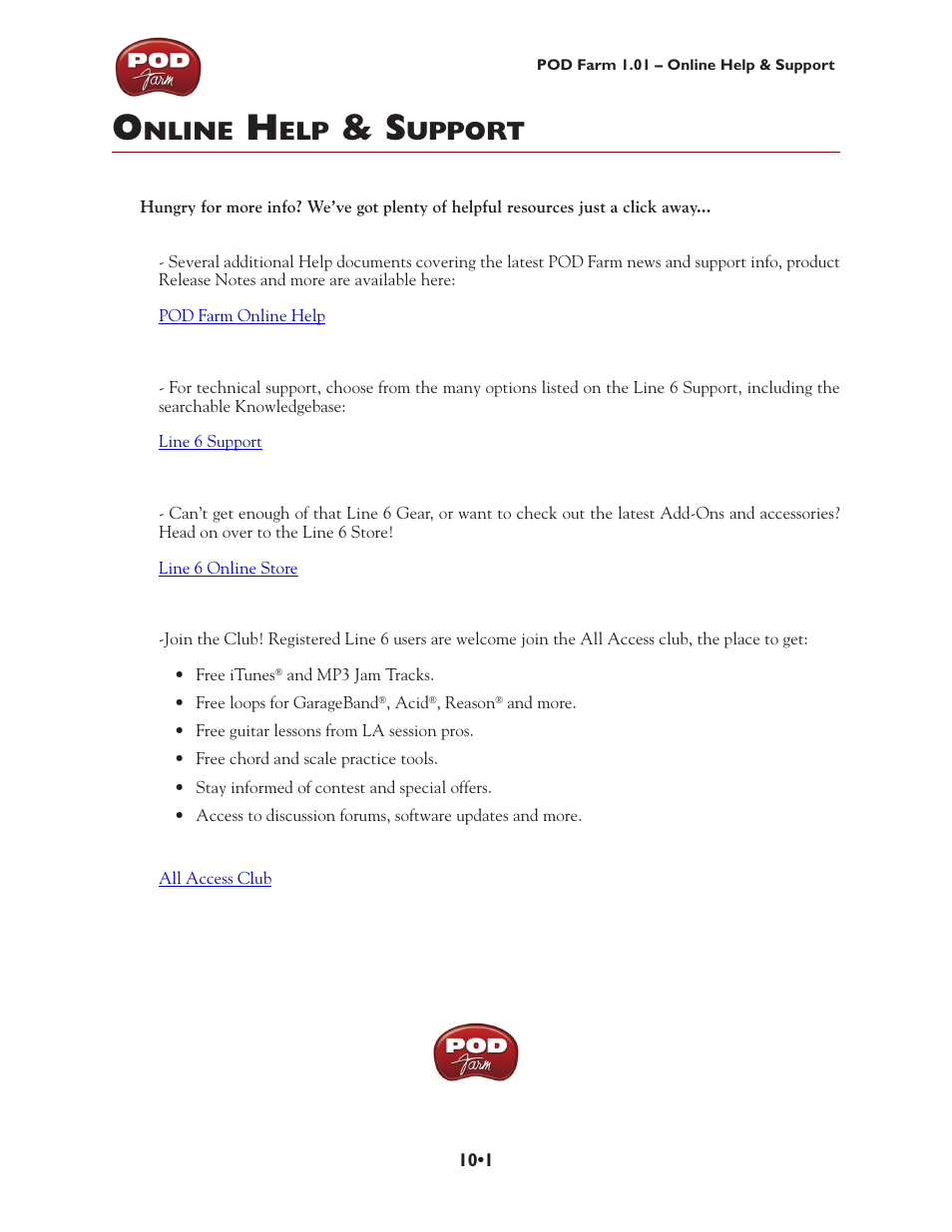 Online help & support, Online help & support •1, Nline | Upport | Line 6 POD Farm UX1 User Manual | Page 177 / 177