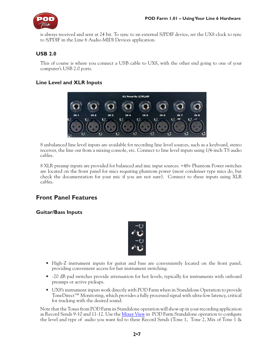 Front panel features | Line 6 POD Farm UX1 User Manual | Page 21 / 177