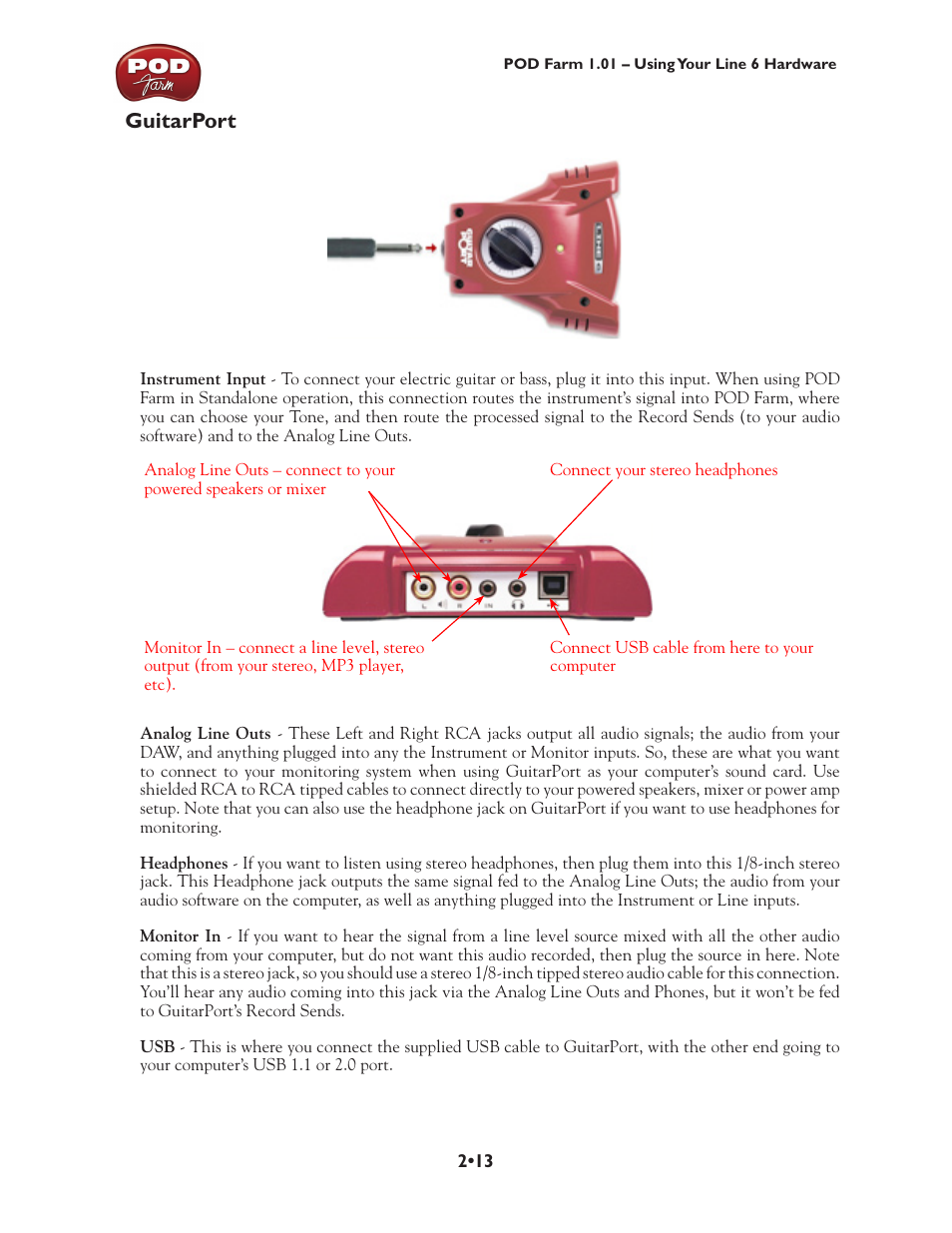 Guitarport, Guitar, Port | Guitarport •13 | Line 6 POD Farm UX1 User Manual | Page 27 / 177