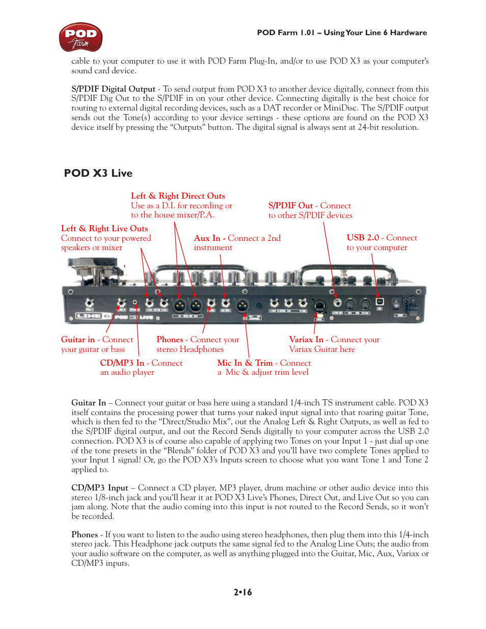 Pod x3 live, Pod x3 live •16 | Line 6 POD Farm UX1 User Manual | Page 30 / 177