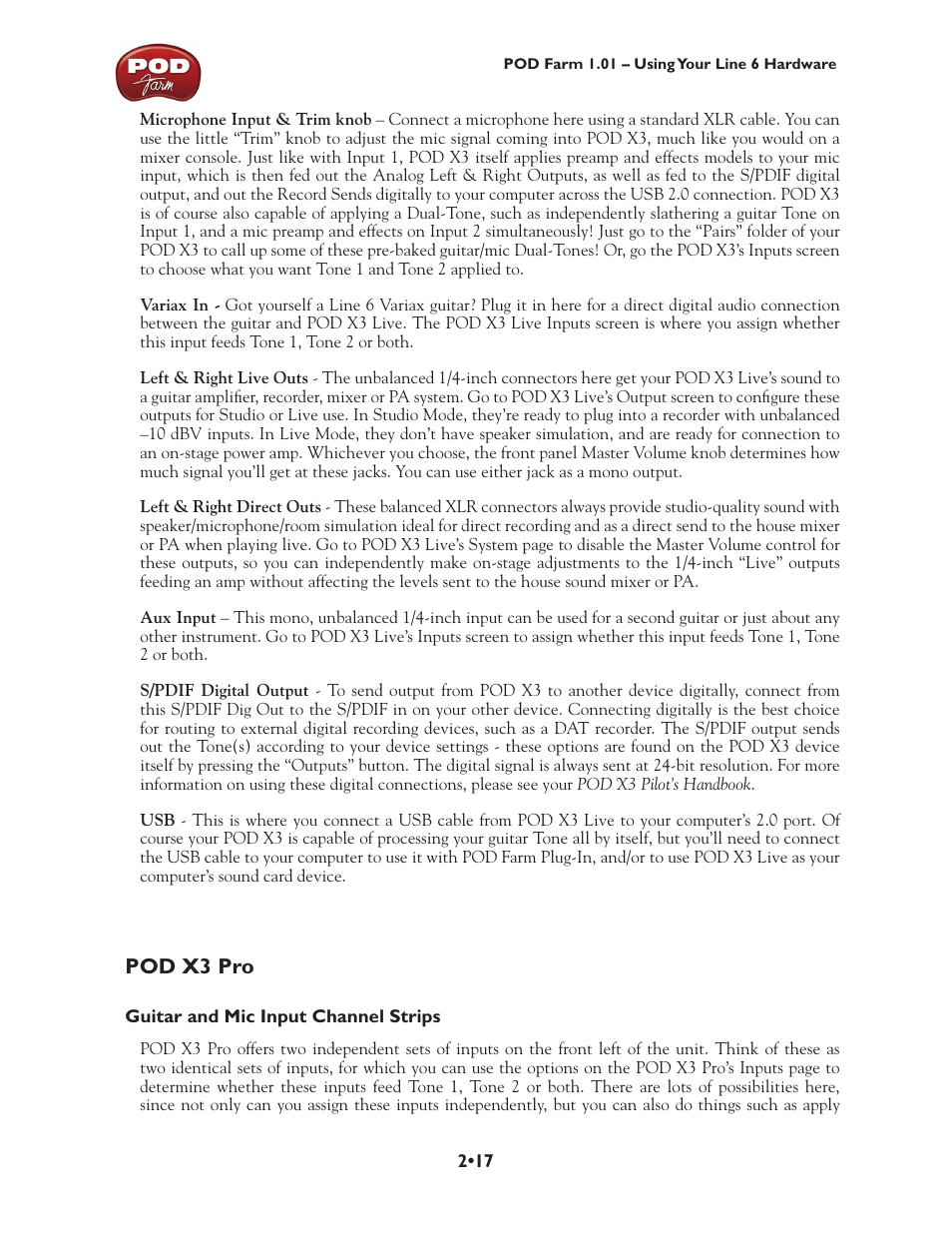 Pod x3 pro, Pod x3 pro •17 | Line 6 POD Farm UX1 User Manual | Page 31 / 177
