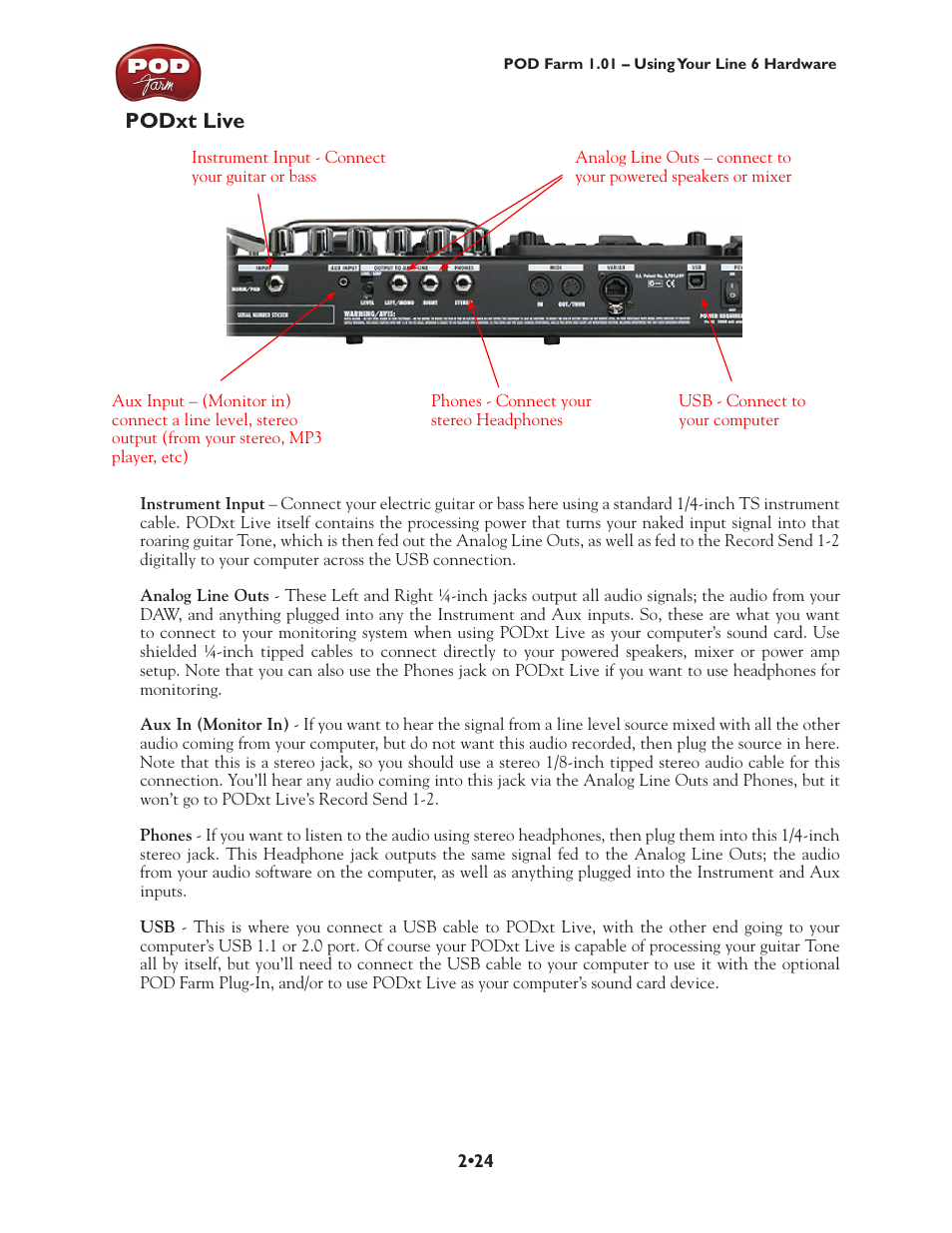 Podxt live, Podxt live •24 | Line 6 POD Farm UX1 User Manual | Page 38 / 177