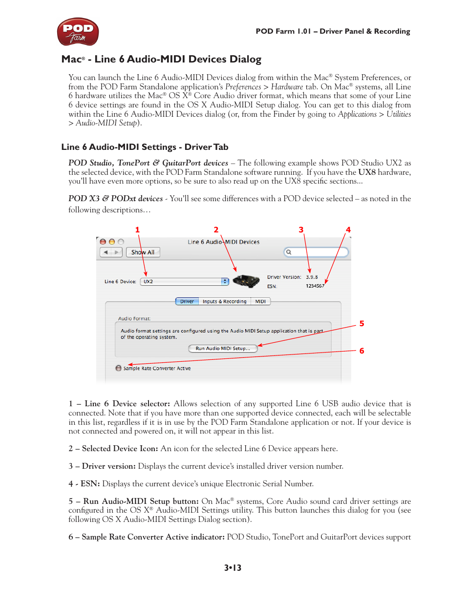 Mac® - line 6 audio-midi devices dialog, Line 6 audio-midi devices dialog •13, Line 6 audio-midi devices dialog | Line 6 POD Farm UX1 User Manual | Page 59 / 177