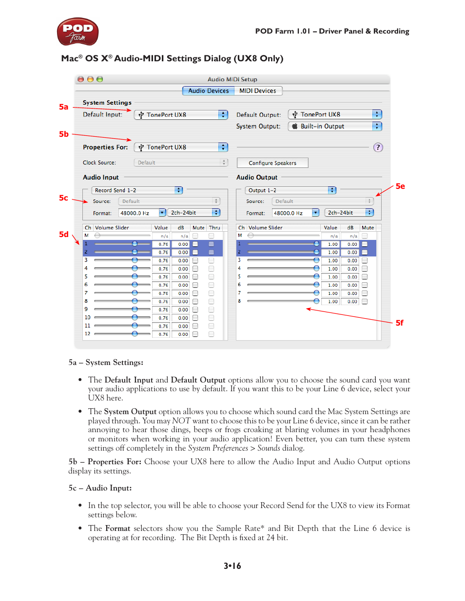 Please see the following, Ux8 audio-midi settings, Section | Line 6 POD Farm UX1 User Manual | Page 62 / 177