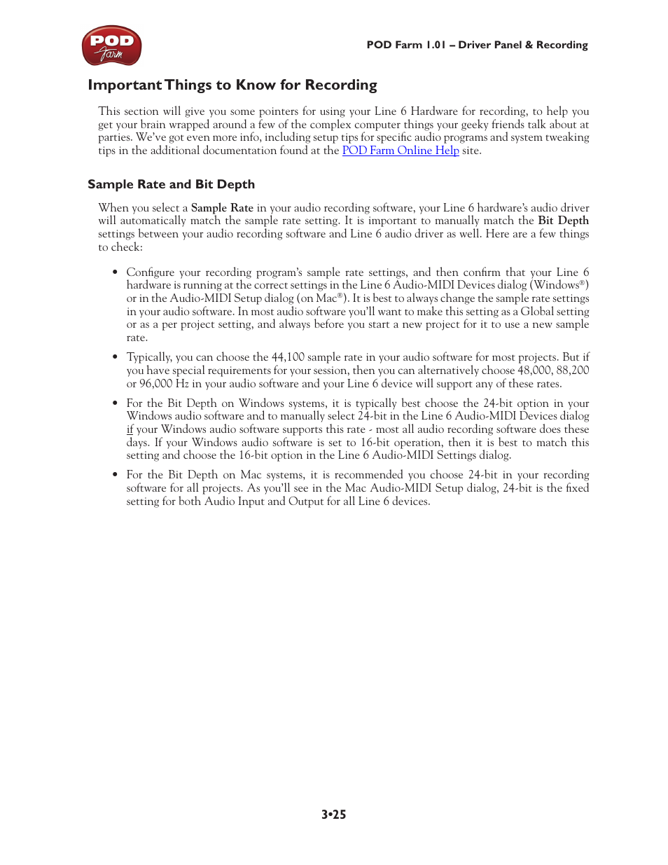 Important things to know for recording, Important things to know for recording •25 | Line 6 POD Farm UX1 User Manual | Page 71 / 177