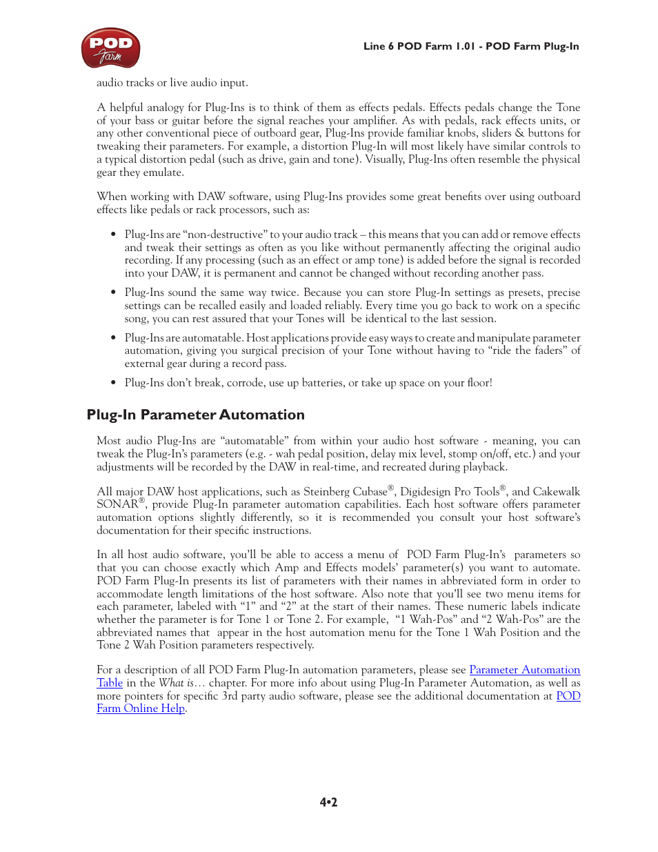 Plug-in parameter automation, Plug-in parameter automation •2 | Line 6 POD Farm UX1 User Manual | Page 73 / 177