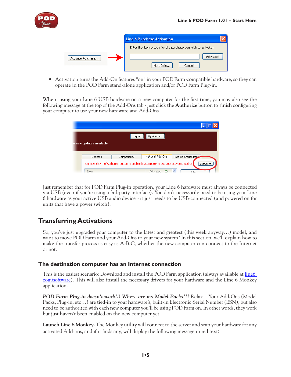 Transferring activations, Transferring activations •5 | Line 6 POD Farm UX1 User Manual | Page 8 / 177
