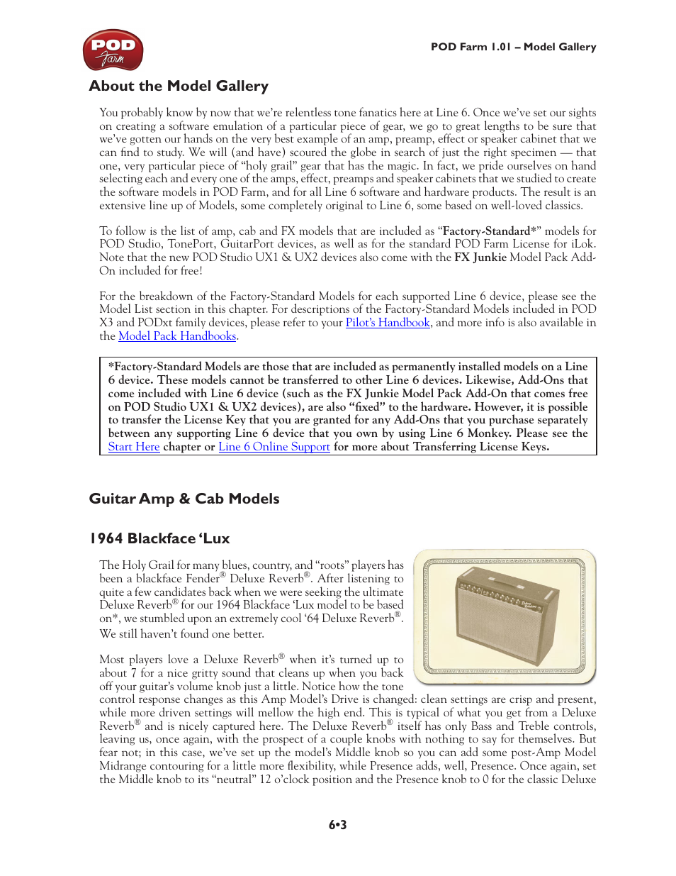 About the model gallery, Guitar amp & cab models, 1964 blackface ‘lux •3 | Guitar amp & cab models 1964 blackface ‘lux | Line 6 POD Farm UX1 User Manual | Page 98 / 177