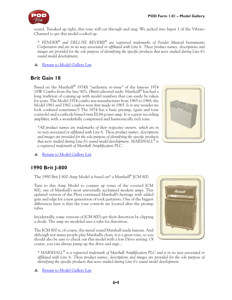 Brit gain 18 •4 1990 brit j-800 •4, Brit gain 18 | Line 6 POD Farm UX1 User Manual | Page 99 / 177