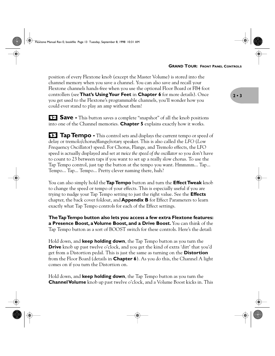 Save, Tap tempo | Line 6 Flextone Cab 212S User Manual | Page 13 / 66