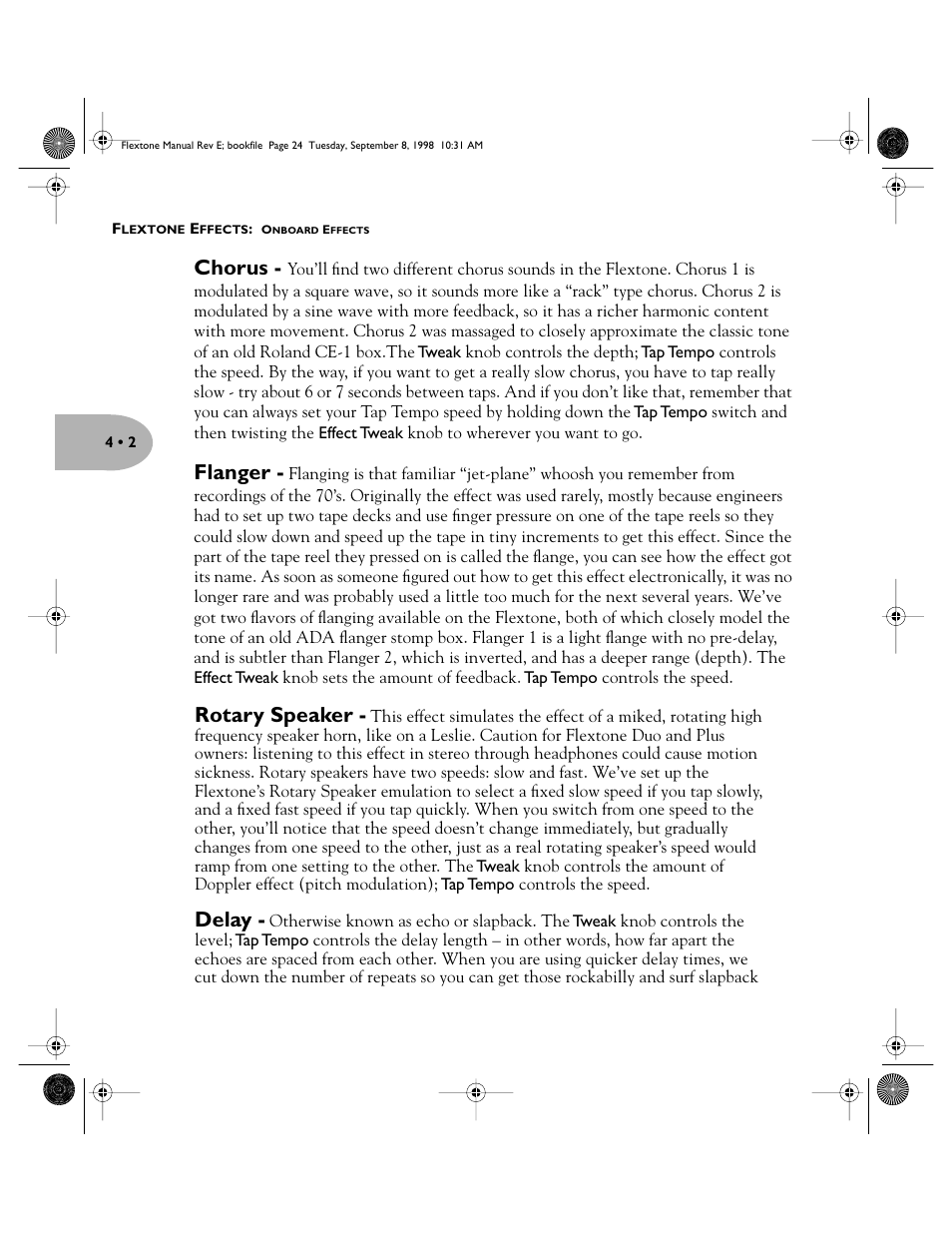 Chorus, Flanger, Rotary speaker | Delay | Line 6 Flextone Cab 212S User Manual | Page 24 / 66