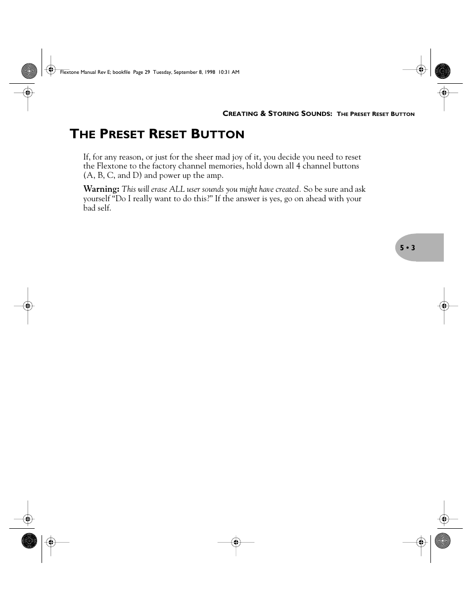 Reset, Eset, Utton | Line 6 Flextone Cab 212S User Manual | Page 29 / 66