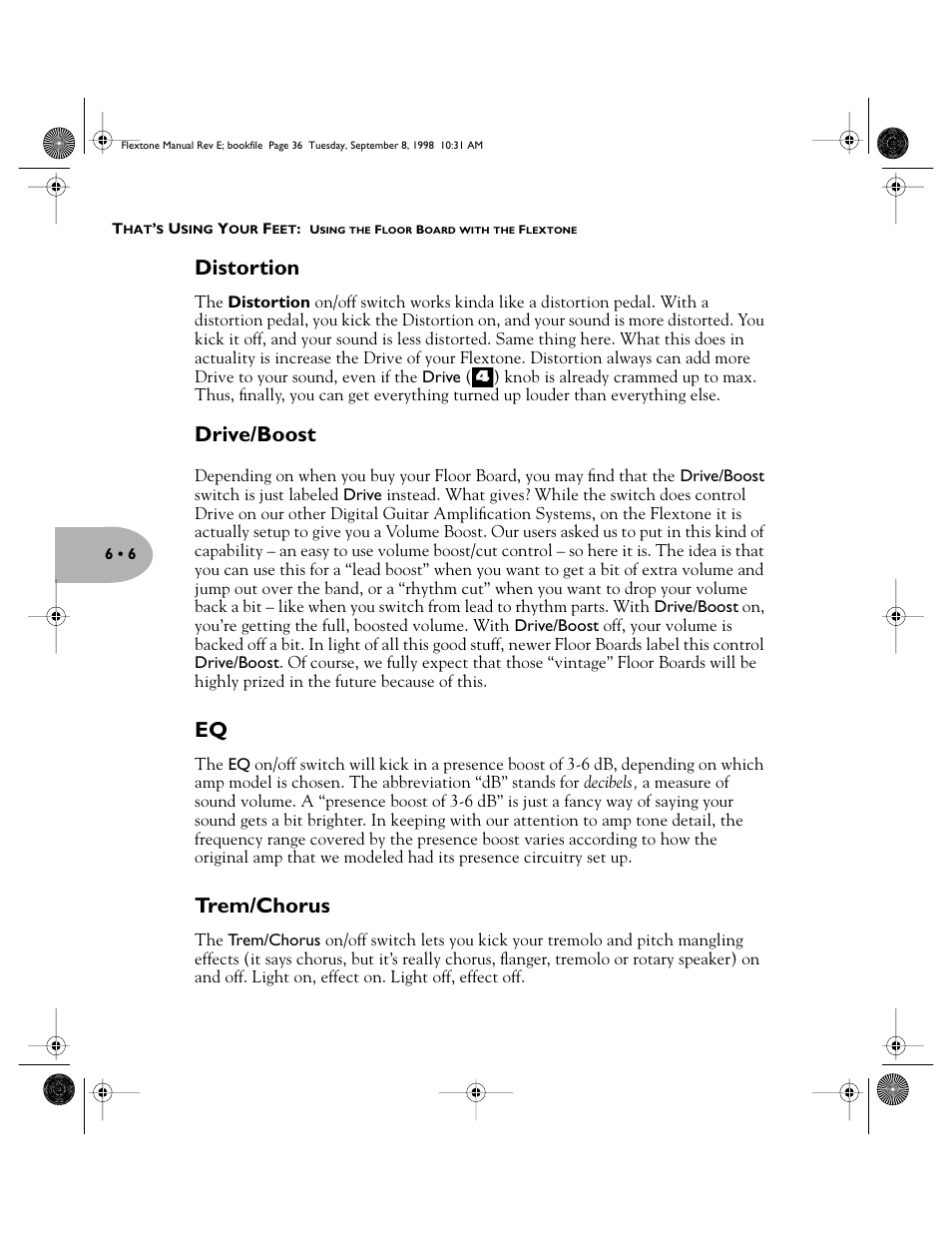 Distortion, Drive/boost, Trem/chorus | Line 6 Flextone Cab 212S User Manual | Page 36 / 66