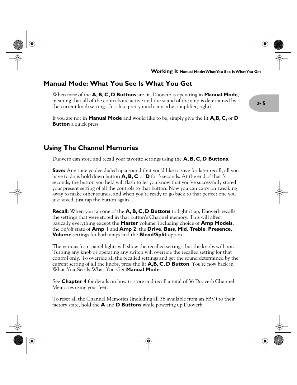 Manual mode: what you see is what you get, Using the channel memories, Using the channel | Memories | Line 6 Pilot's Handbook User Manual | Page 10 / 42