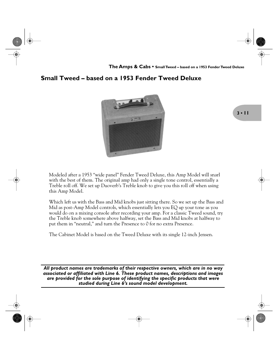 Small tweed – based on a 1953 fender tweed deluxe | Line 6 Pilot's Handbook User Manual | Page 28 / 42