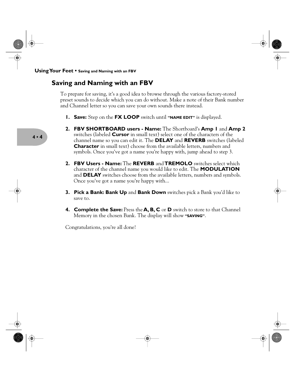 Saving and naming with an fbv | Line 6 Pilot's Handbook User Manual | Page 38 / 42