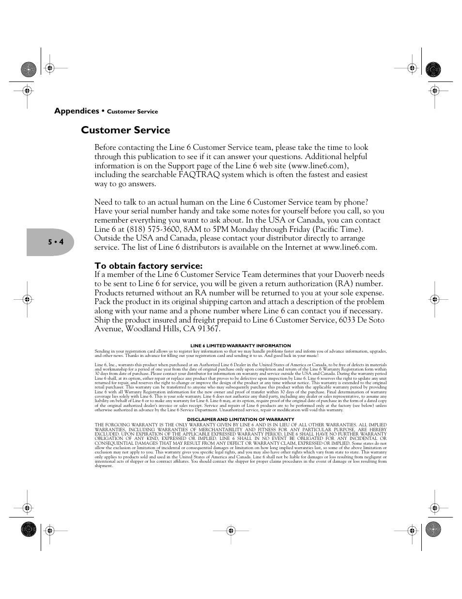 Customer service | Line 6 Pilot's Handbook User Manual | Page 42 / 42
