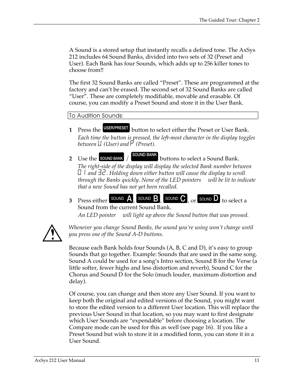 Auditioning sounds | Line 6 AXSys 212 User Manual | Page 11 / 48