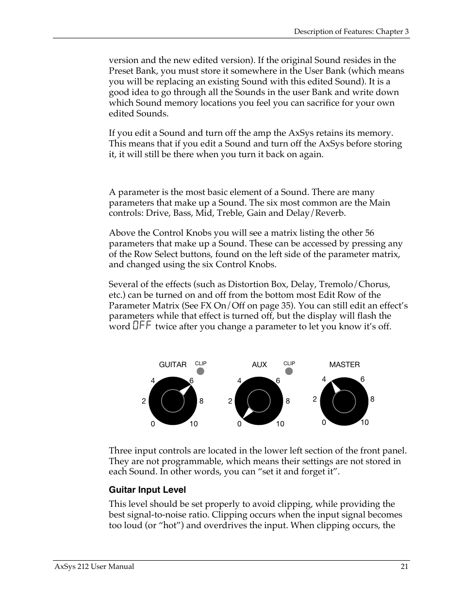 Parameters, Input controls | Line 6 AXSys 212 User Manual | Page 21 / 48