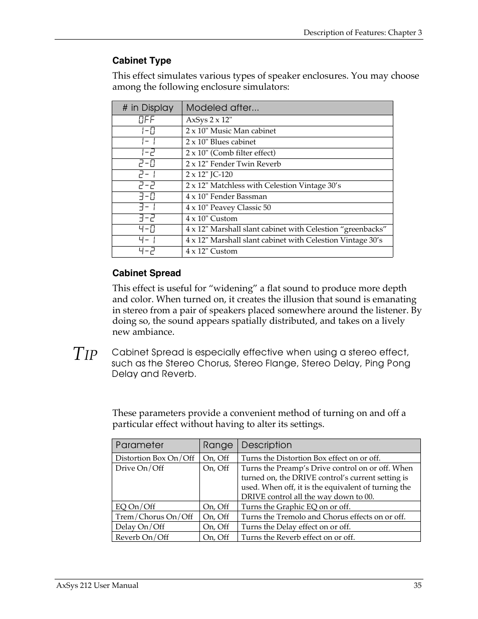 Fx on/off | Line 6 AXSys 212 User Manual | Page 35 / 48