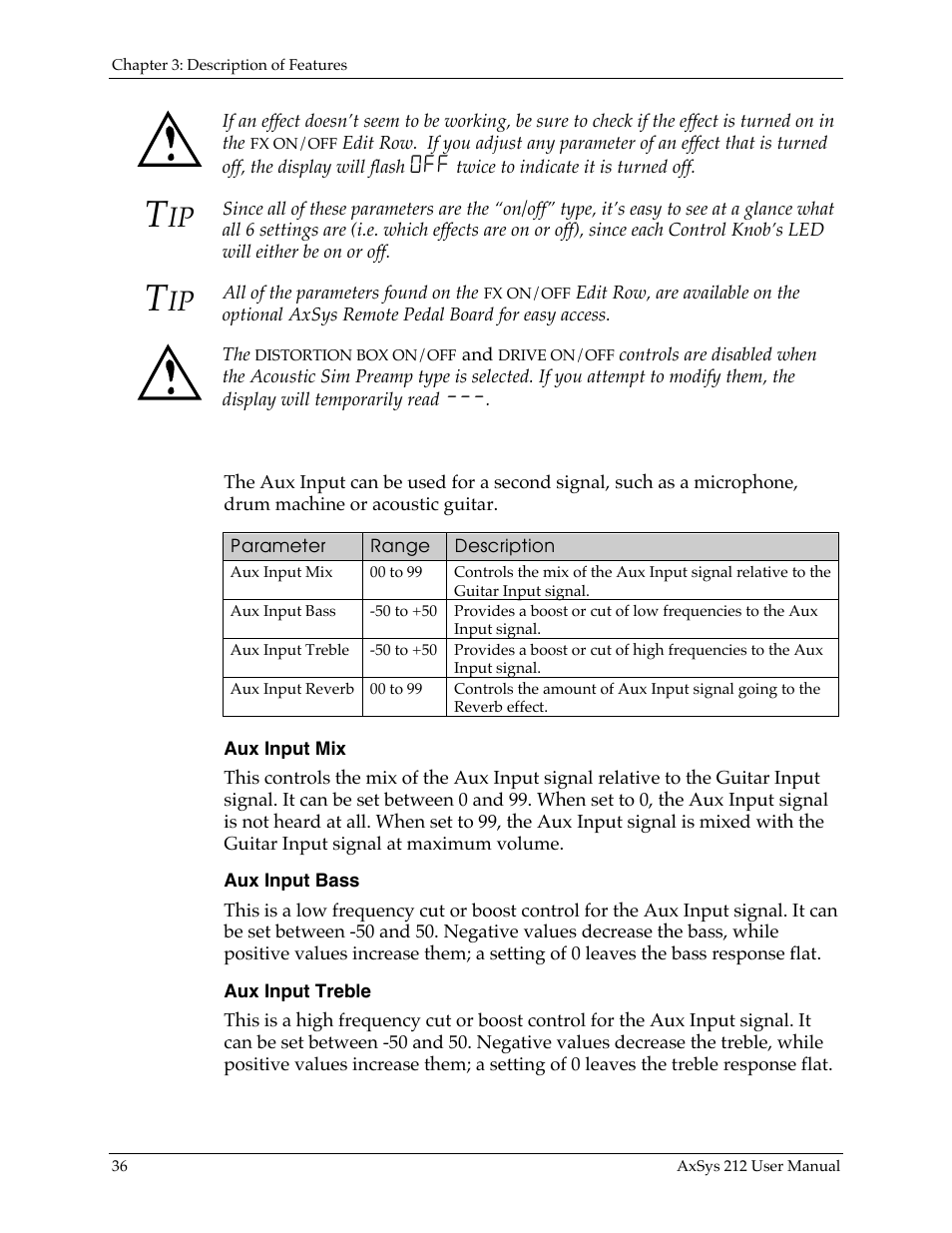 Aux controls | Line 6 AXSys 212 User Manual | Page 36 / 48
