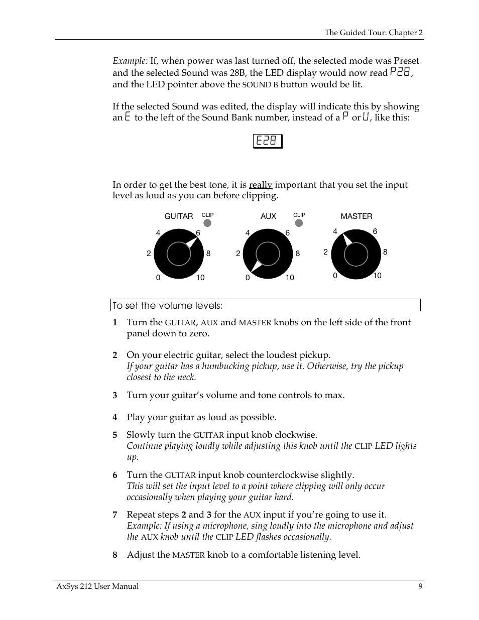 Adjusting volume levels | Line 6 AXSys 212 User Manual | Page 9 / 48