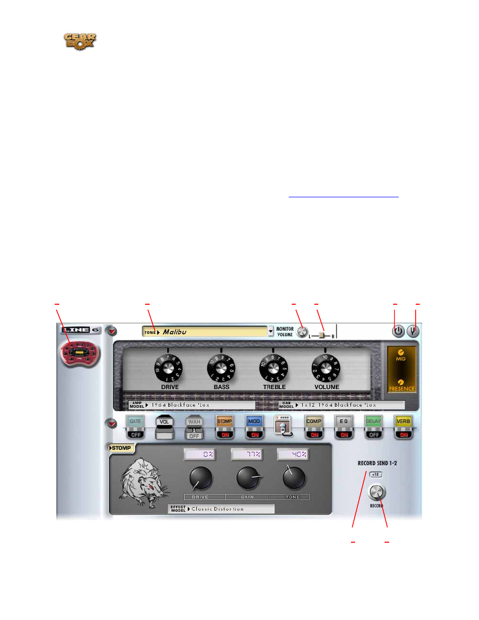 Gearbox with podxt, Gearbox controls and operation | Line 6 headphones powered monitors User Manual | Page 20 / 187