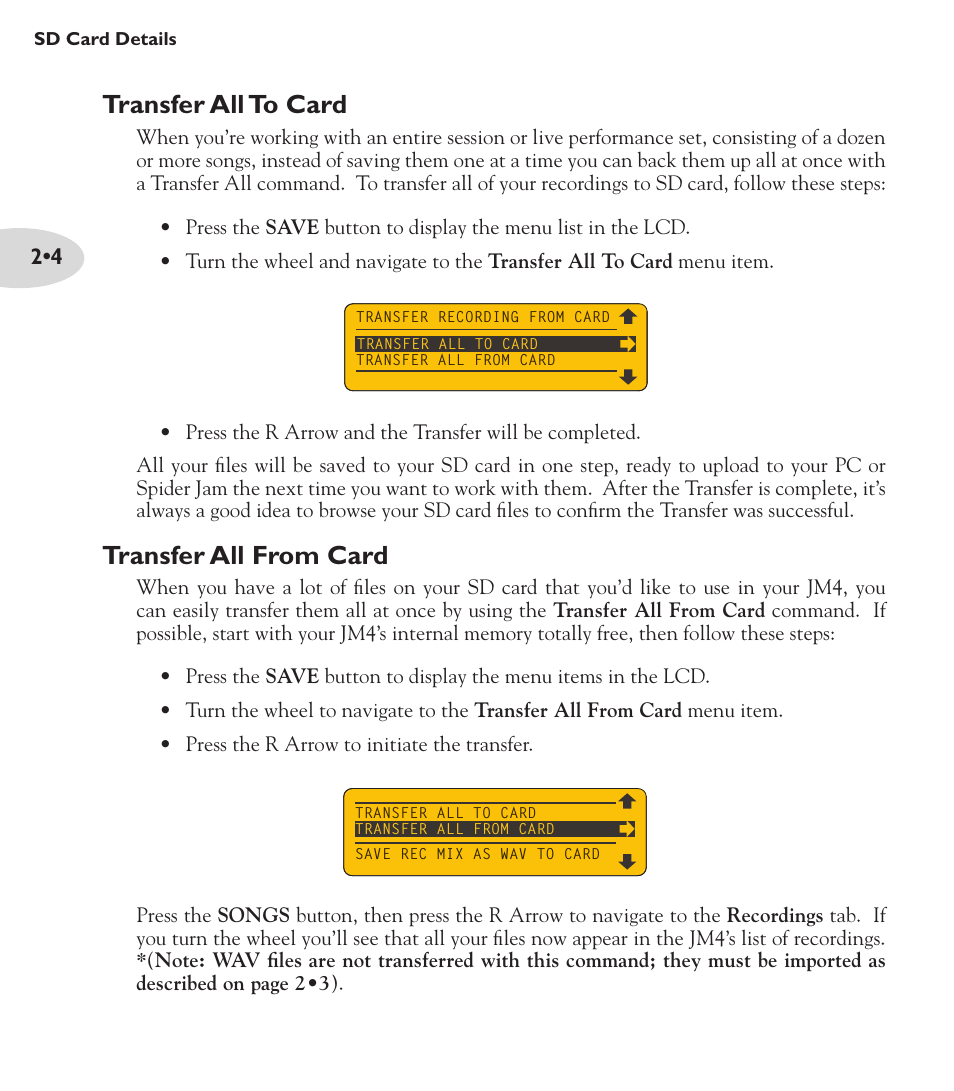 Transfer all from card, Transfer all to card | Line 6 Looper JM4 User Manual | Page 12 / 31