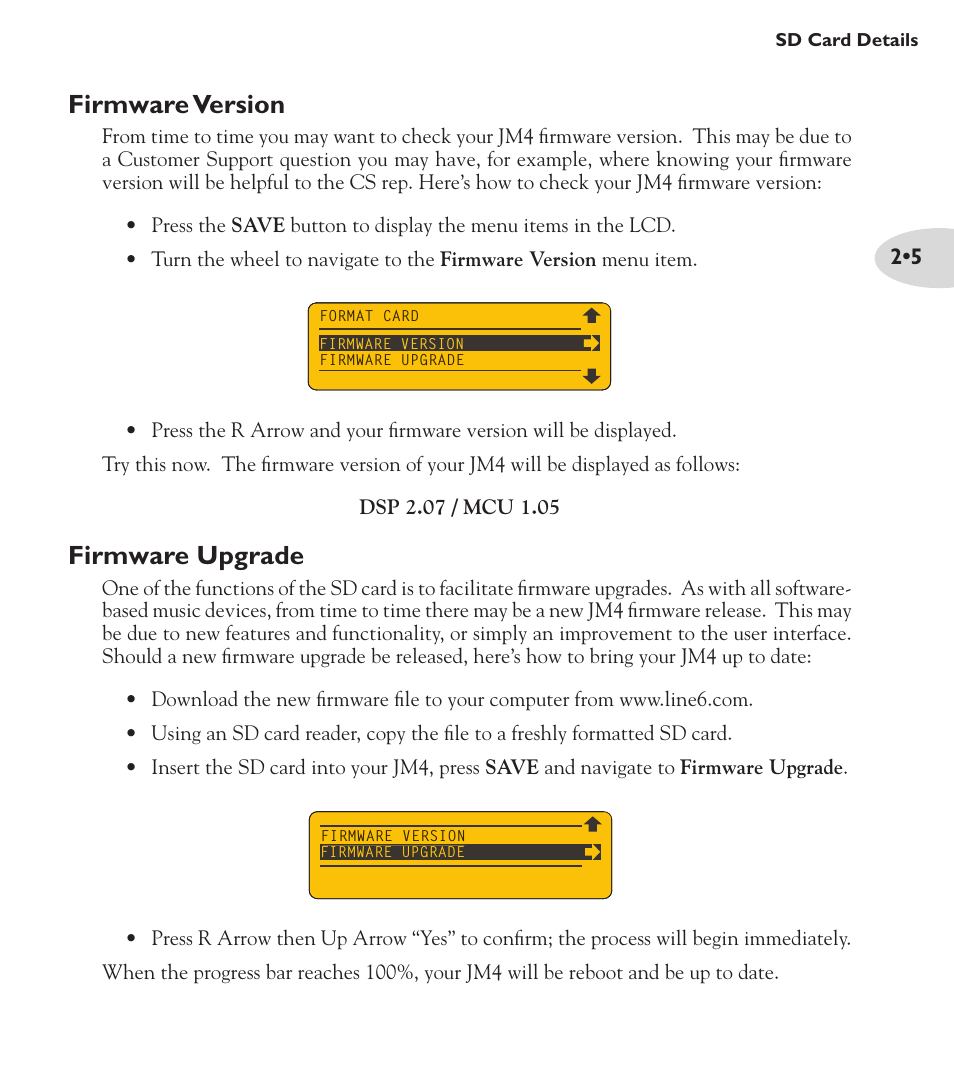 Firmware version, Firmware upgrade | Line 6 Looper JM4 User Manual | Page 13 / 31