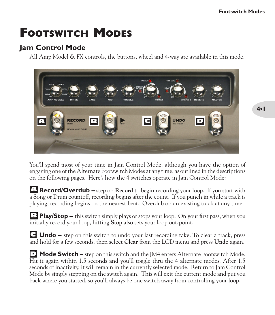 Ootswitch, Odes, Jam control mode | Line 6 Looper JM4 User Manual | Page 19 / 31