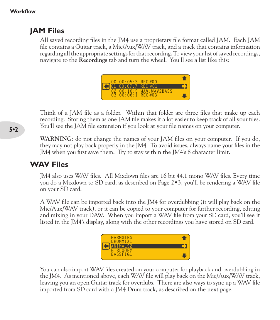 Jam files, Wav files | Line 6 Looper JM4 User Manual | Page 24 / 31