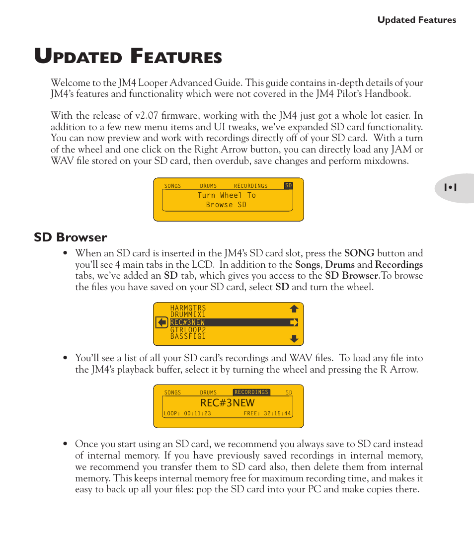 Pdated, Eatures, Sd browser | Line 6 Looper JM4 User Manual | Page 5 / 31