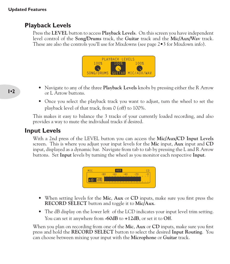 Playback levels, Input levels | Line 6 Looper JM4 User Manual | Page 6 / 31