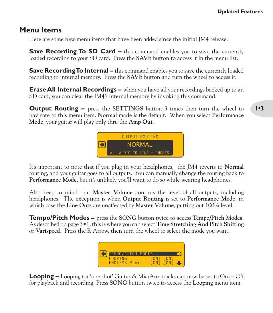 Menu items | Line 6 Looper JM4 User Manual | Page 7 / 31