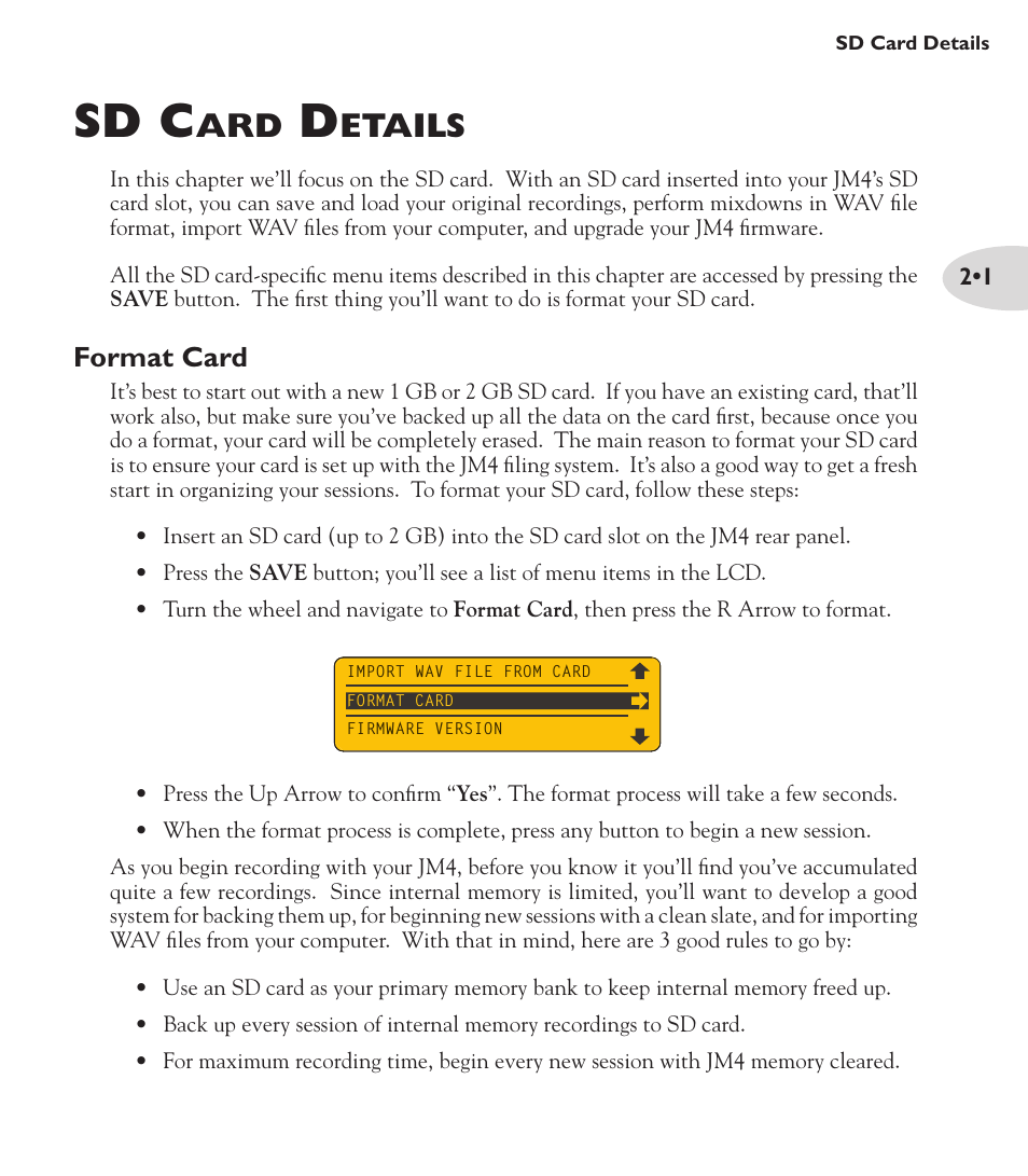 Sd c, Etails, Format card | Line 6 Looper JM4 User Manual | Page 9 / 31