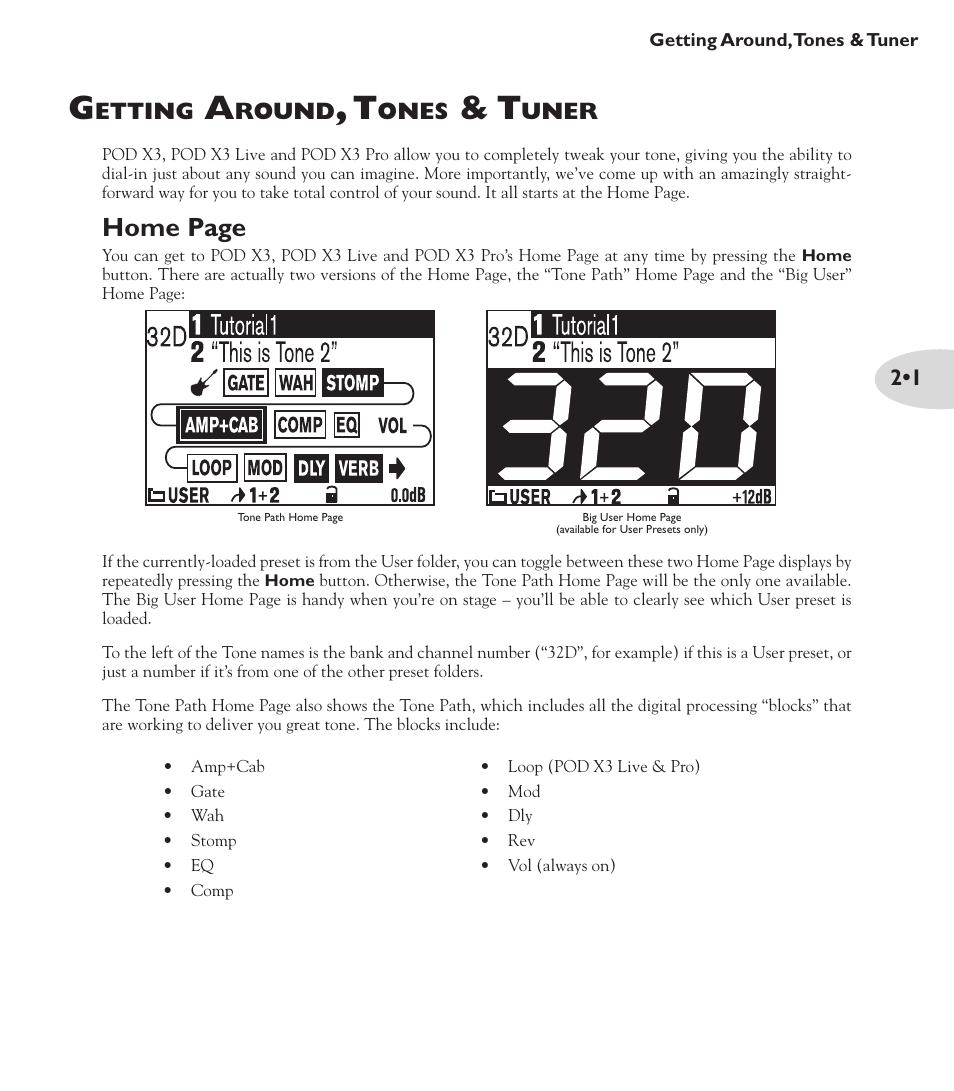 Home page, Etting, Round | Ones, Uner | Line 6 POD X3 Family User Manual | Page 23 / 60