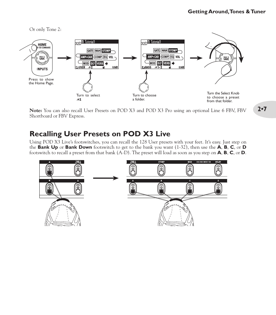 Recalling user presets on pod x3 live | Line 6 POD X3 Family User Manual | Page 29 / 60