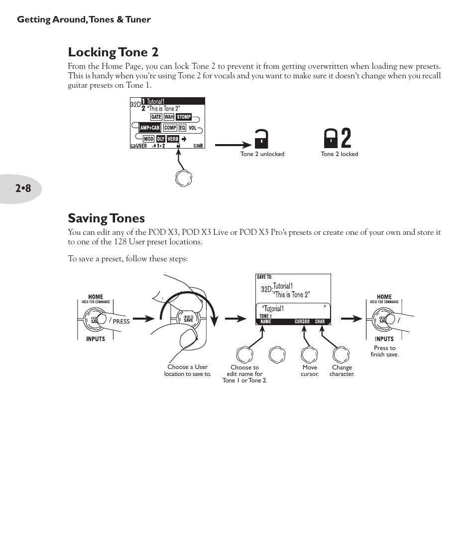 Locking tone 2, Saving tones | Line 6 POD X3 Family User Manual | Page 30 / 60