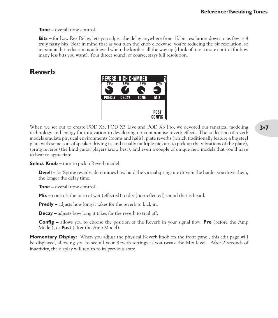 Reverb | Line 6 POD X3 Family User Manual | Page 39 / 60