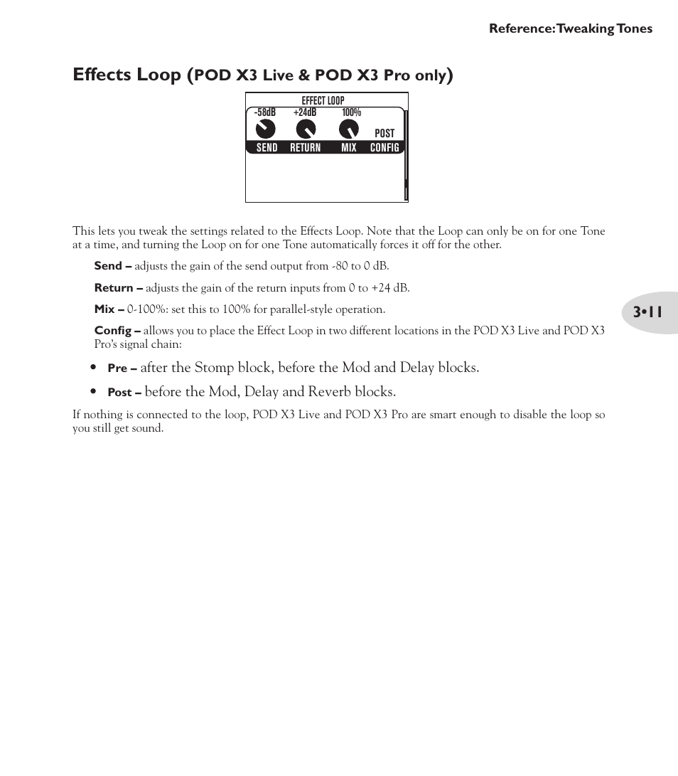 Effects loop, Pod x3 live & pod x3 pro only | Line 6 POD X3 Family User Manual | Page 43 / 60