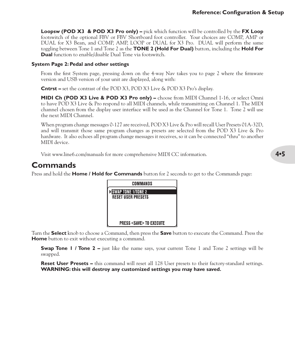 Commands | Line 6 POD X3 Family User Manual | Page 49 / 60