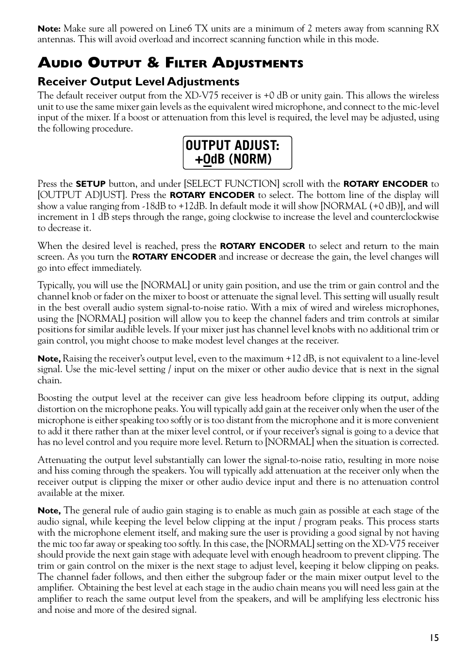 Output adjust: +0db (norm) | Line 6 DIGITAL WIRELESS XD-V75 User Manual | Page 15 / 32
