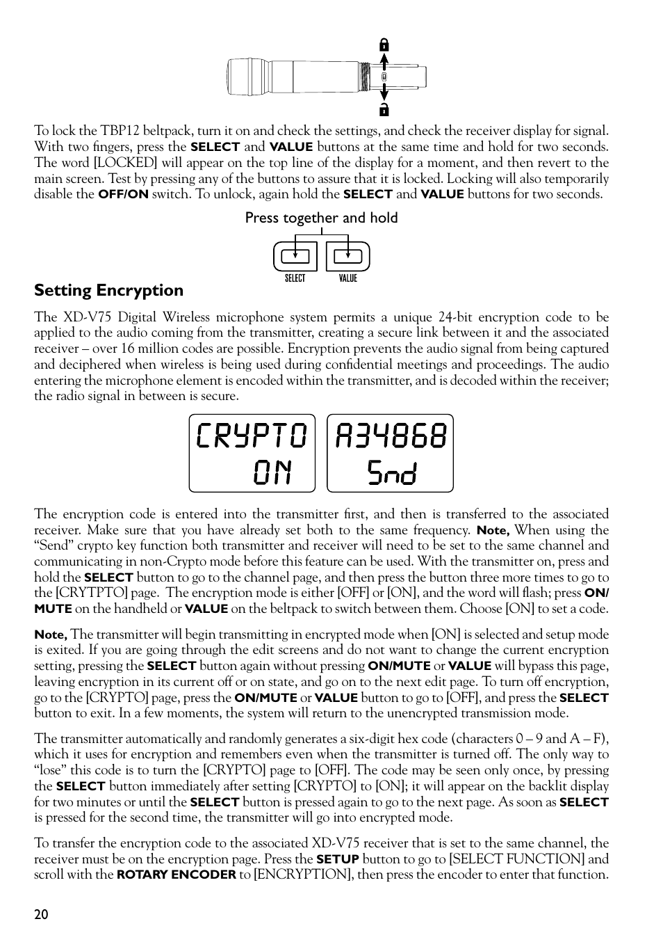 Setting encryption | Line 6 DIGITAL WIRELESS XD-V75 User Manual | Page 20 / 32