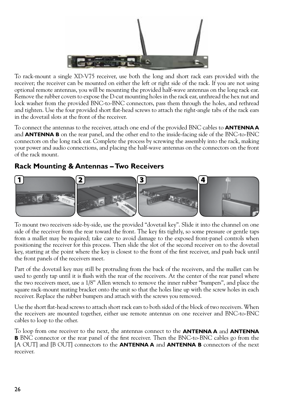 Rack mounting & antennas – two receivers | Line 6 DIGITAL WIRELESS XD-V75 User Manual | Page 26 / 32