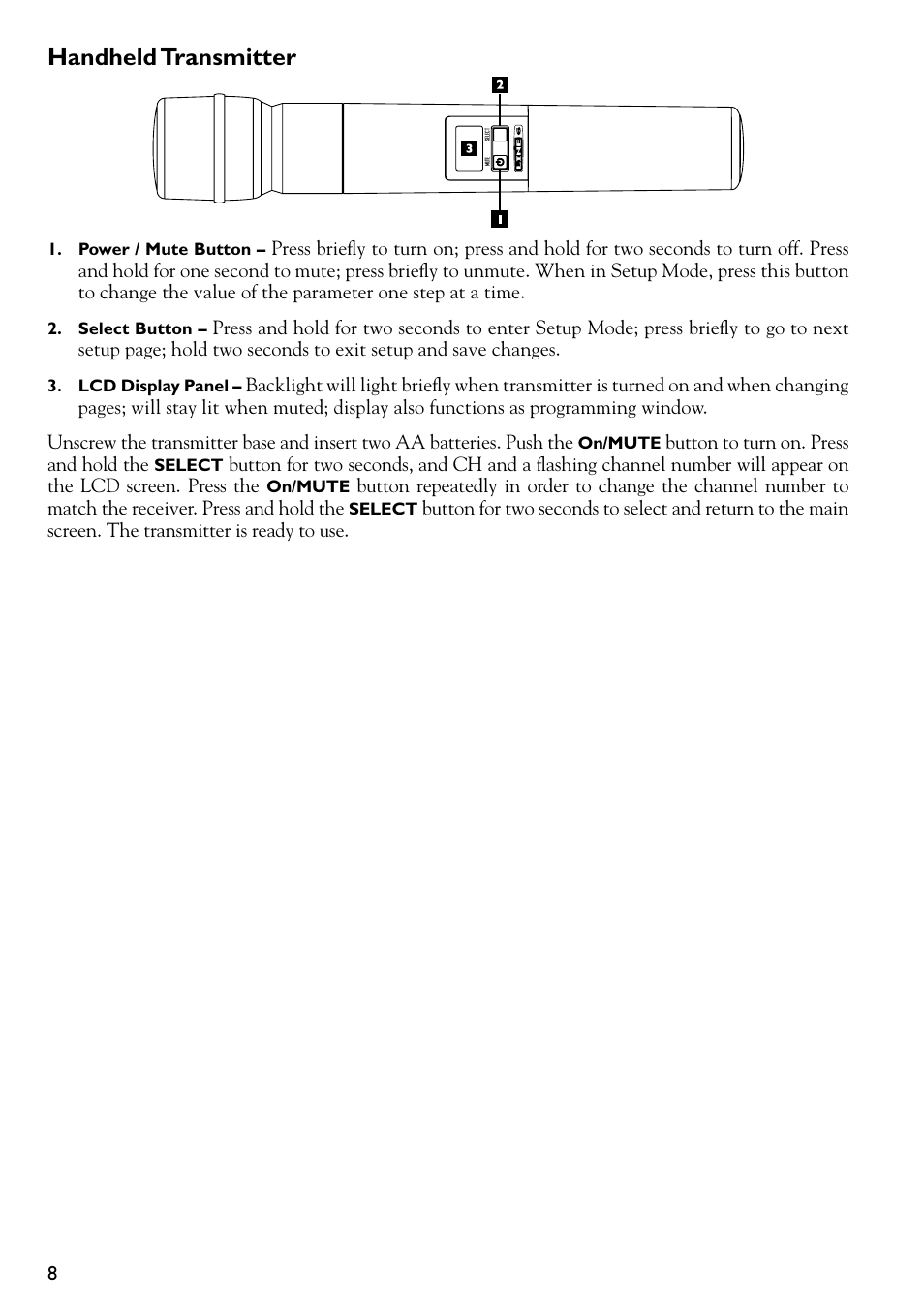 Handheld transmitter | Line 6 DIGITAL WIRELESS XD-V75 User Manual | Page 8 / 32
