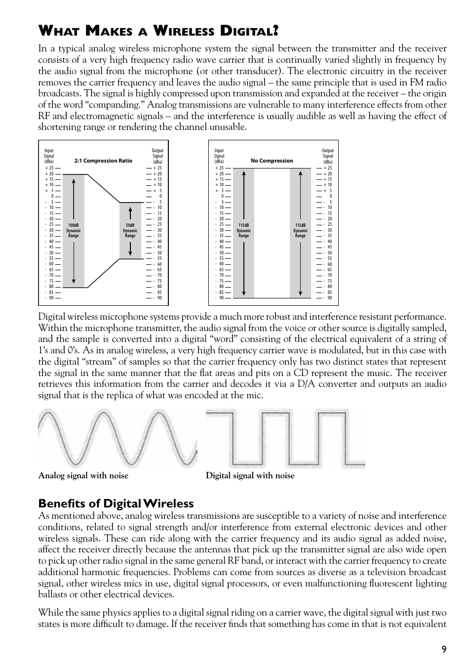 Benefits of digital wireless, Akes, Ireless | Igital, Analog signal with noise digital signal with noise | Line 6 DIGITAL WIRELESS XD-V75 User Manual | Page 9 / 32