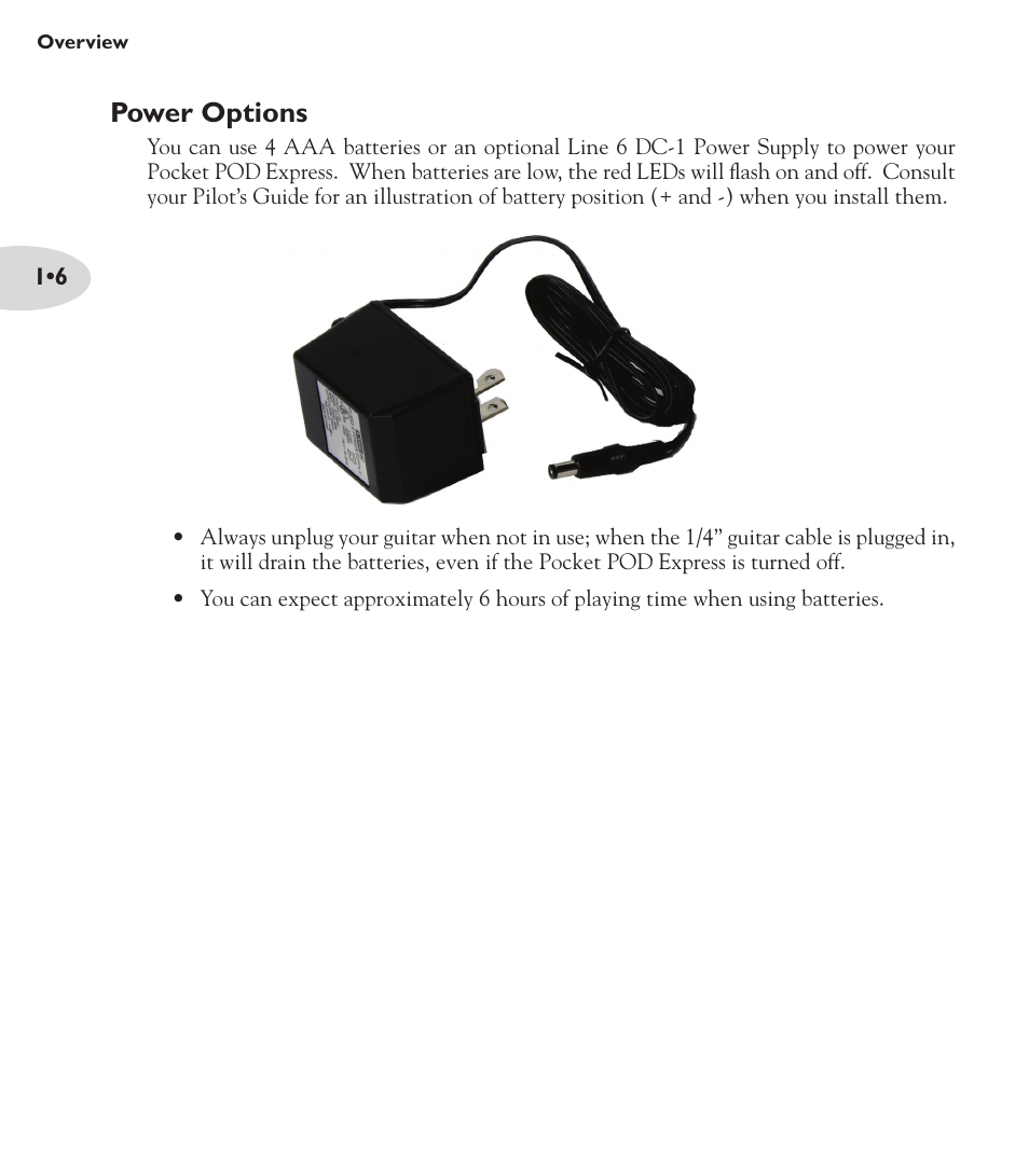 Power options | Line 6 Pocket Pod express User Manual | Page 10 / 13