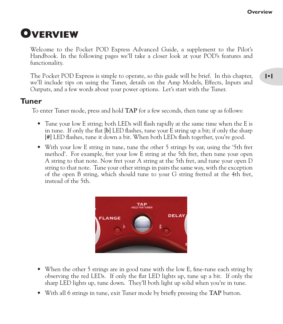 Verview, Tuner | Line 6 Pocket Pod express User Manual | Page 5 / 13