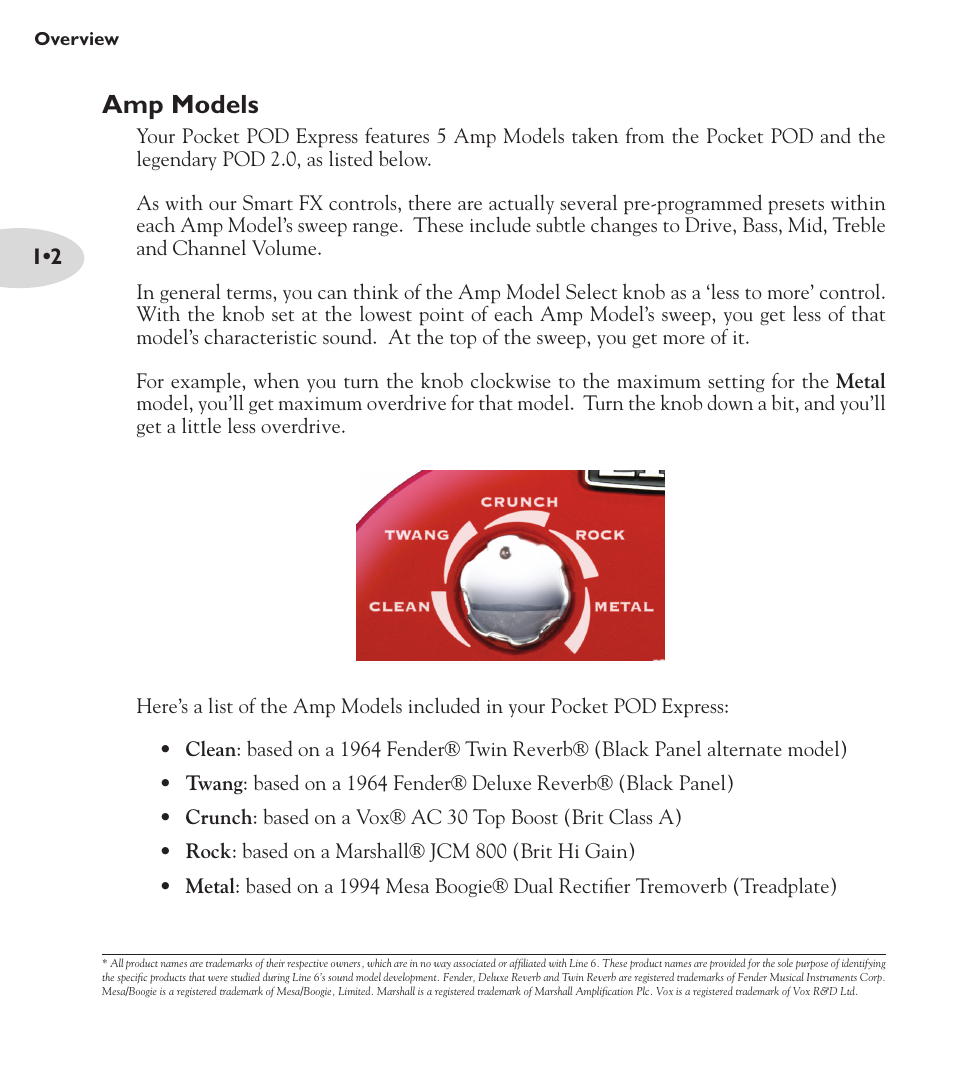 Amp models | Line 6 Pocket Pod express User Manual | Page 6 / 13