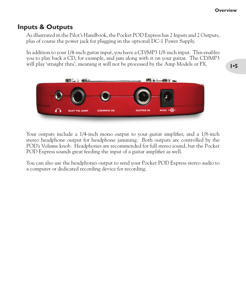 Inputs & outputs | Line 6 Pocket Pod express User Manual | Page 9 / 13